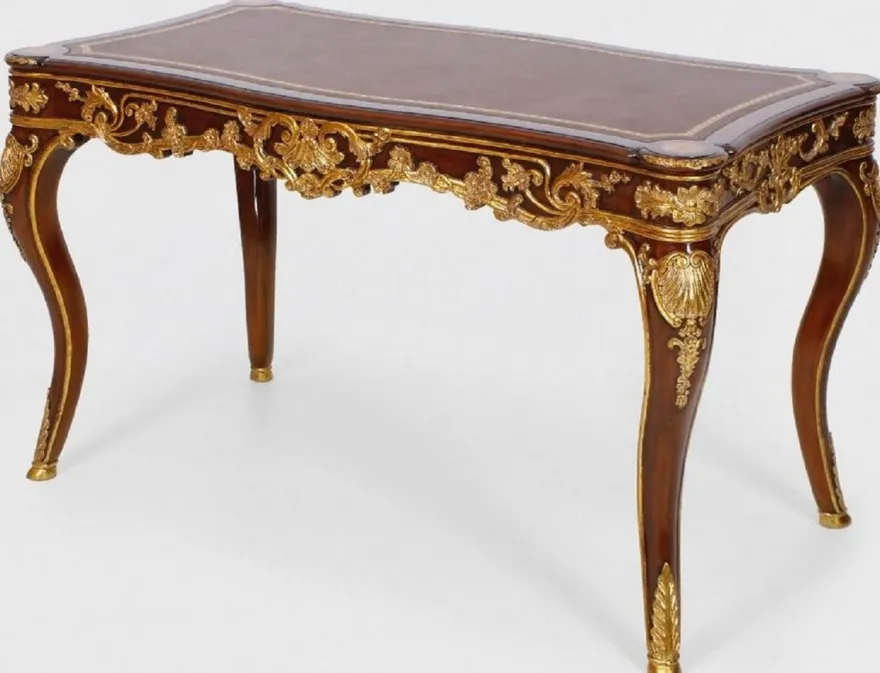 Casa Padrino Luxus Barock Schreibtisch mit Schublade Braun / Gold - Prunkvoller Bürotisch im Barockstil - Barock Büromöbel - Barockstil Büro Möbel - Luxus Möbel im Barockstil - Barock Einrichtung