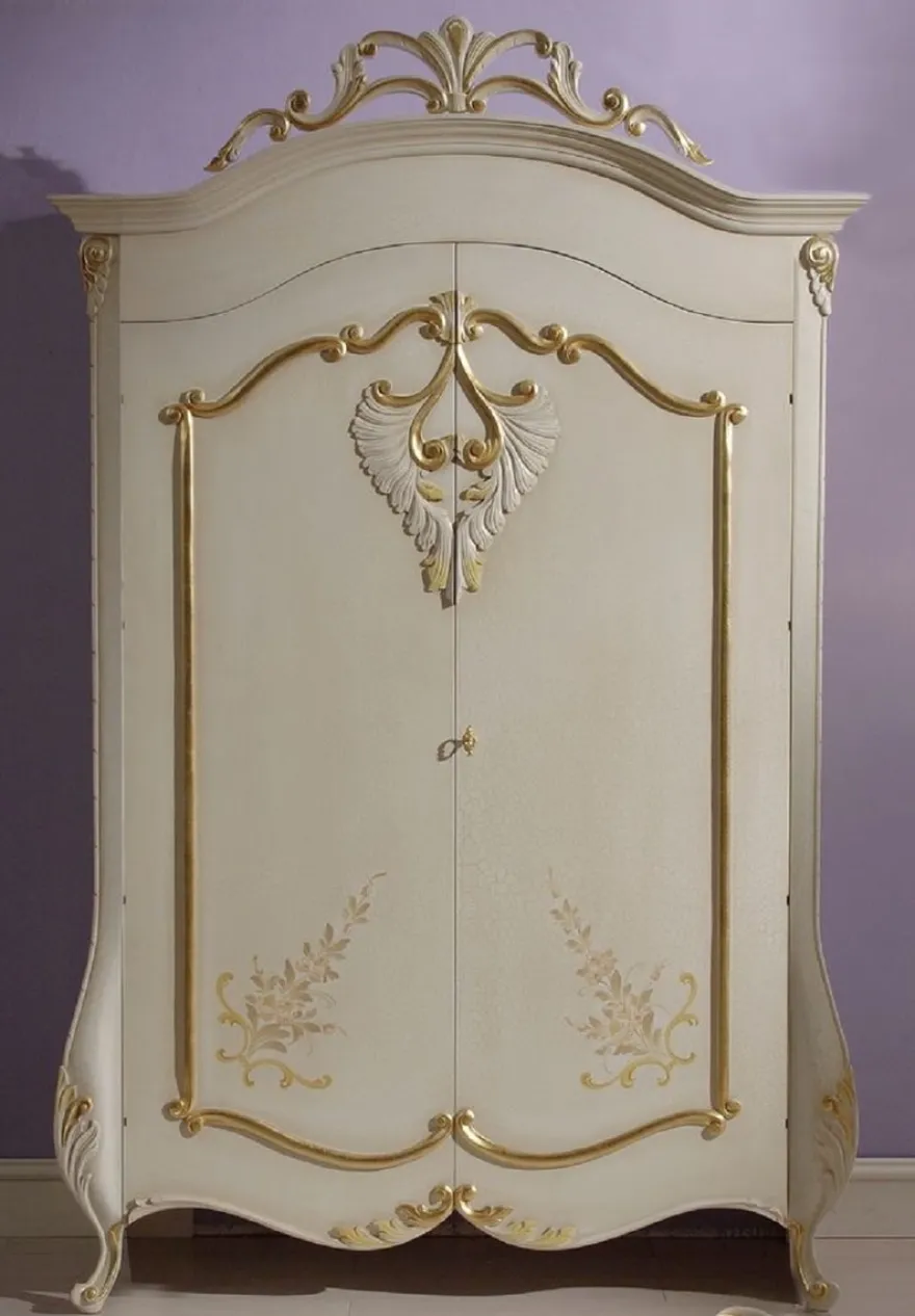 Casa Padrino Luxus Barock Schlafzimmerschrank Creme / Gold - Prunkvoller Barock Kleiderschrank - Luxus Schlafzimmer Möbel im Barockstil - Edel & Prunkvoll - Luxus Qualität - Made in Italy