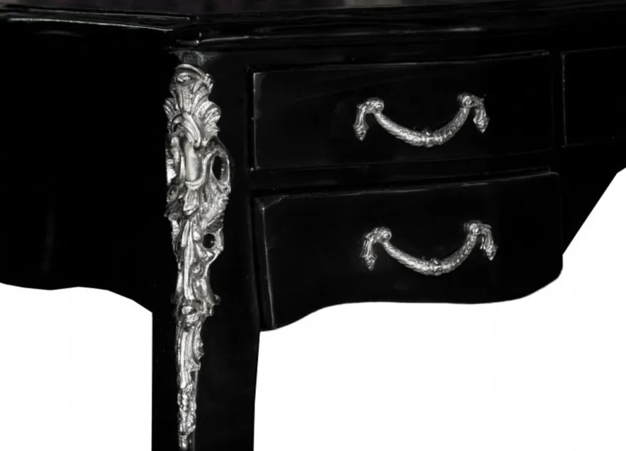 Casa Padrino Luxus Barock Schreibtisch in Schwarz Hochglanz und Silber, 100 x 58 x 80 cm, handgefertigter Sekretär