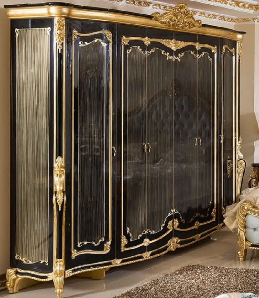 Casa Padrino Luxus Barock Schlafzimmerschrank Schwarz / Gold - Prunkvoller Massivholz Kleiderschrank im Barockstil - Barock Schlafzimmer & Hotel Möbel - Edel & Prunkvoll