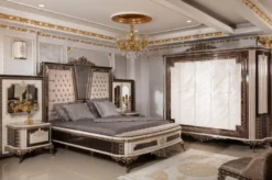 Casa Padrino Luxus Barock Schlafzimmerschrank Creme / Dunkelbraun / Gold 293 cm