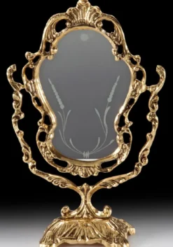 Casa Padrino Luxus Barock Schminkspiegel Gold 19 x H. 30 cm - Handgefertigter Barockstil Bronze Tischspiegel - Kosmetikspiegel - Barock Deko Accessoires - Edel & Prunkvoll