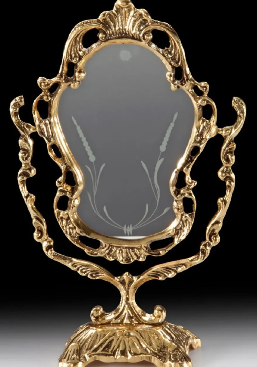 Casa Padrino Luxus Barock Schminkspiegel Gold 19 x H. 30 cm - Handgefertigter Barockstil Bronze Tischspiegel - Kosmetikspiegel - Barock Deko Accessoires - Edel & Prunkvoll