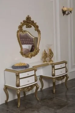 Casa Padrino Luxus Barock Schlafzimmer Kommode mit elegantem Wandspiegel Weiß / Gold - Massivholz Schrank mit Spiegel - Schlafzimmer Möbel im Barockstil - Edel & Prunkvoll