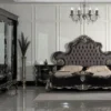 Casa Padrino Luxus Barock Schlafzimmerschrank Schwarz / Silber - Prunkvoller Massivholz Schrank mit 2 verspiegelten Schiebetüren - Barock Kleiderschrank - Barock Schlafzimmer Möbel