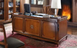 Casa Padrino Luxus Barock Schreibtisch Braun - Edler Massivholz Bürotisch - Barock Büro Möbel - Luxus Qualität - Made in Italy
