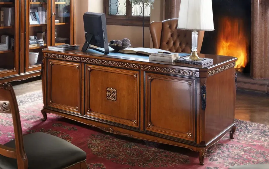 Casa Padrino Luxus Barock Schreibtisch Braun - Edler Massivholz Bürotisch - Barock Büro Möbel - Luxus Qualität - Made in Italy