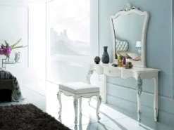 Casa Padrino Luxus Barock Schlafzimmer Set - 1 Barock Schminkkonsole & 1 Barock Wandspiegel & 1 Barock Hocker - Barock Schlafzimmer & Hotel Möbel - Luxus Qualität - Made in Italy