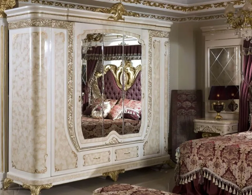 Casa Padrino Luxus Barock Schlafzimmerschrank Weiß / Beige / Gold - Prunkvoller Massivholz Kleiderschrank im Barockstil - Barock Schlafzimmer & Hotel Möbel - Edel & Prunkvoll
