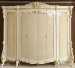 Casa Padrino Luxus Barock Schlafzimmerschrank Beige / Weiß / Gold - Prunkvoller Massivholz Kleiderschrank mit 6 Türen - Barock Schlafzimmer Möbel - Edel & Prunkvoll