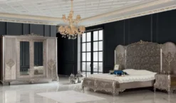 Casa Padrino Luxus Barock Schlafzimmerschrank Silber - Prunkvoller Massivholz Kleiderschrank im Barockstil - Barock Schlafzimmer Möbel