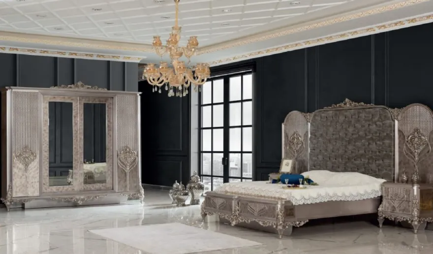 Casa Padrino Luxus Barock Schlafzimmerschrank Silber - Prunkvoller Massivholz Kleiderschrank im Barockstil - Barock Schlafzimmer Möbel