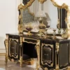 Casa Padrino Luxus Barock Schlafzimmer Set Schwarz / Gold / Hellblau - 1 Barock Schminkkommode & 1 Barock Spiegel & 1 Barock Hocker - Barock Schlafzimmer Möbel - Edel & Prunkvoll