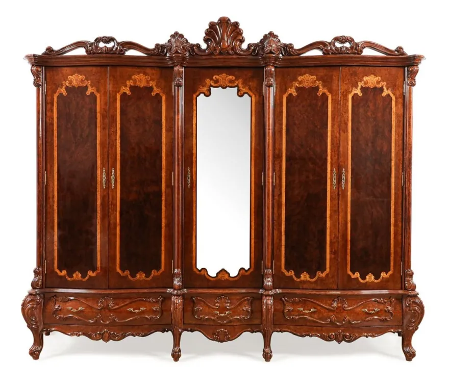 Casa Padrino Luxus Barock Schlafzimmer Schrank mit 5 Türen Braun 305 cm - Barock Möbel