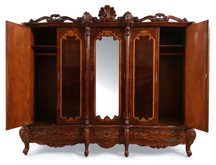 Casa Padrino Luxus Barock Schlafzimmer Schrank mit 5 Türen Braun 305 cm - Barock Möbel