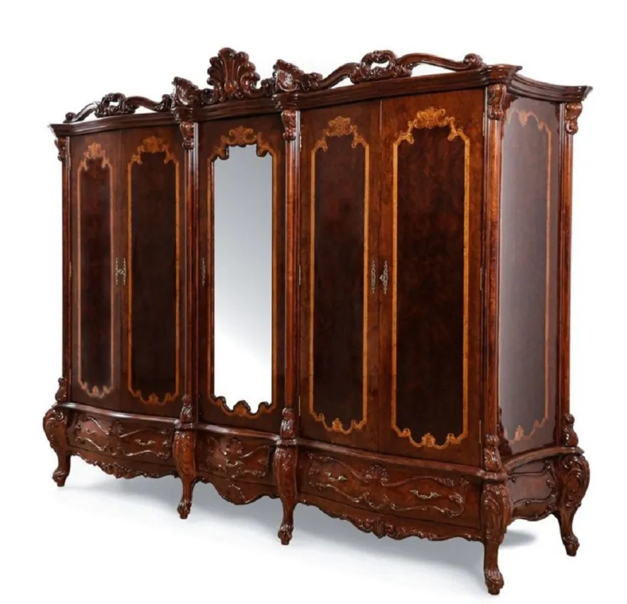 Casa Padrino Luxus Barock Schlafzimmer Schrank mit 5 Türen Braun 305 cm - Barock Möbel