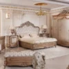 Casa Padrino Luxus Barock Schlafzimmer Set Grau / Kupfer / Silber - 1 Doppelbett mit Kopfteil & 2 Nachtkommoden - Barock Schlafzimmer Möbel - Luxus Möbel im Barockstil - Edel & Prunkvoll