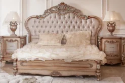 Casa Padrino Luxus Barock Schlafzimmer Set Grau / Kupfer / Silber - 1 Doppelbett mit Kopfteil & 2 Nachtkommoden - Barock Schlafzimmer Möbel - Luxus Möbel im Barockstil - Edel & Prunkvoll
