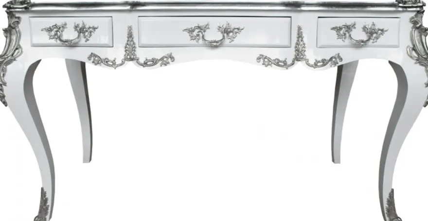 Casa Padrino Luxus Barock Schreibtisch Sekretär in Schwarz / Silber - 141 x 65 x H. 80 cm