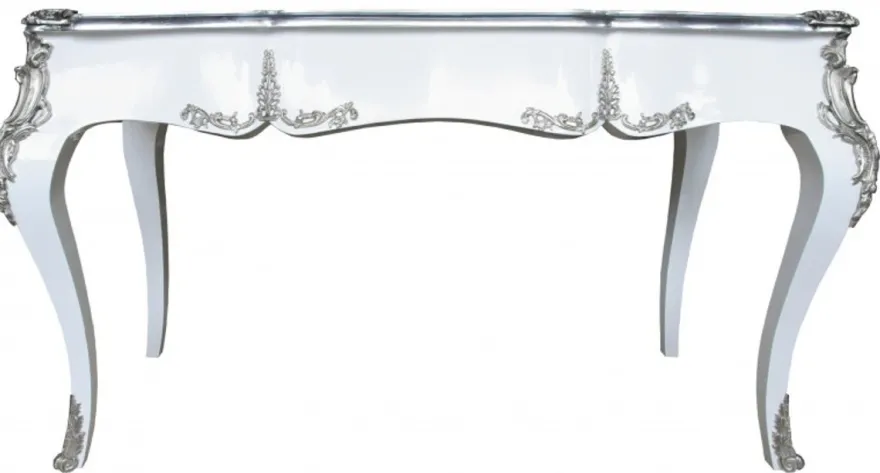 Casa Padrino Luxus Barock Schreibtisch Sekretär in Schwarz / Silber - 141 x 65 x H. 80 cm