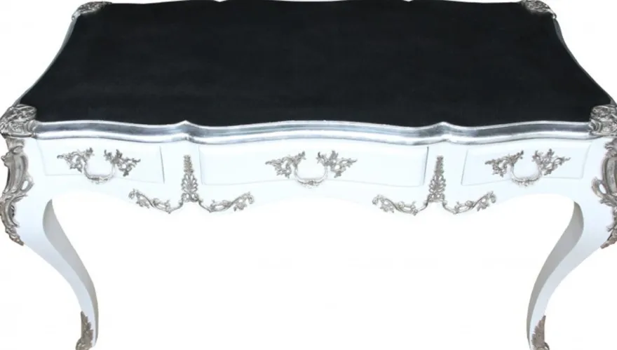Casa Padrino Luxus Barock Schreibtisch Sekretär in Schwarz / Silber - 141 x 65 x H. 80 cm