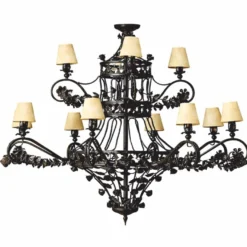 Casa Padrino Luxus Barock Schmiedeeisen Kronleuchter Schwarz / Beige Ø 150 x H. 130 cm