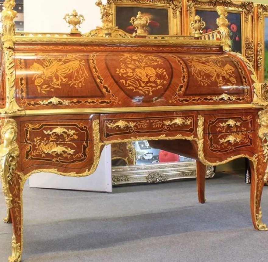 Casa Padrino Luxus Barock Schreibtisch Braun / Gold 160 x 80 x H. 140 cm - Barock Büromöbel