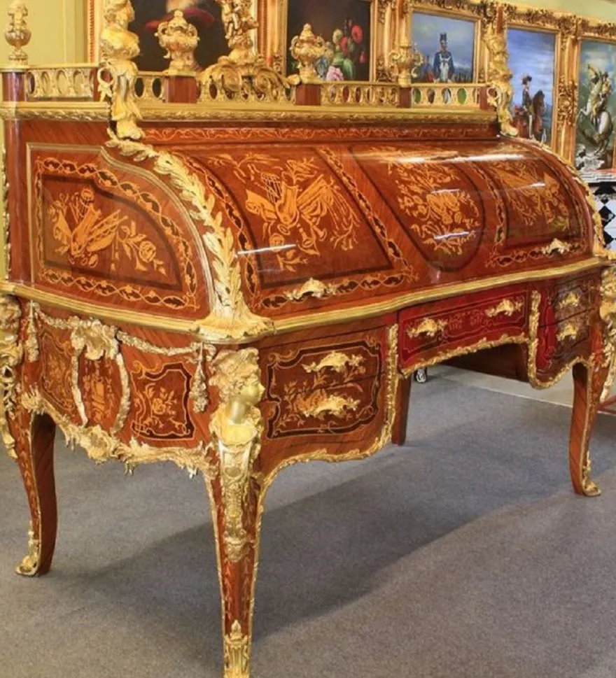Casa Padrino Luxus Barock Schreibtisch Braun / Gold 160 x 80 x H. 140 cm - Barock Büromöbel