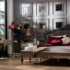 Casa Padrino Luxus Barock Schlafzimmer Set Dunkelbraun / Naturfarben / Schwarz / Gold - 1 Doppelbett mit Kopfteil & 2 Nachtkommoden - Schlafzimmer Möbel im Barockstil - Edel & Prunkvoll