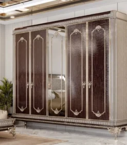 Casa Padrino Luxus Barock Schlafzimmer Schrank Dunkelbraun / Grau / Gold