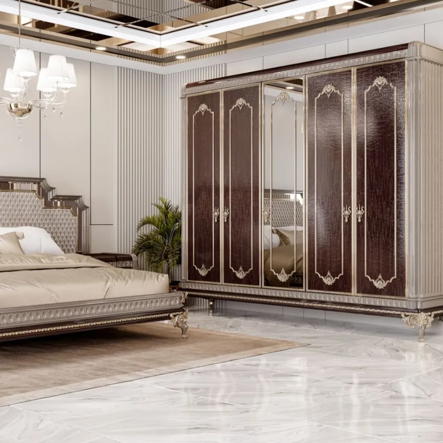 Casa Padrino Luxus Barock Schlafzimmer Schrank Dunkelbraun / Grau / Gold