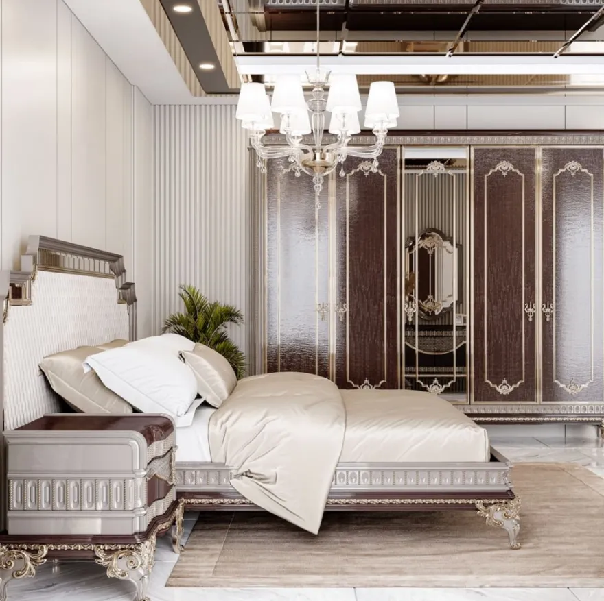 Casa Padrino Luxus Barock Schlafzimmer Schrank Dunkelbraun / Grau / Gold