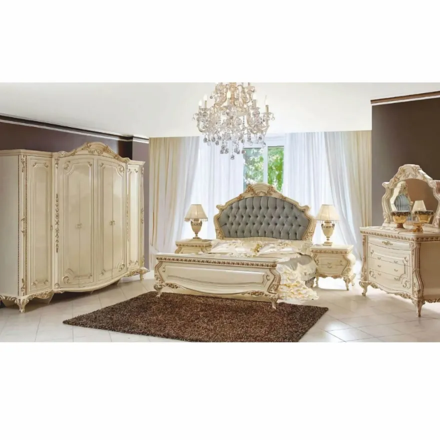 Casa Padrino Luxus Barock Schlafzimmer Schrank Creme / Gold 290 cm - Barock Schlafzimmer Möbel