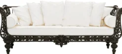 Casa Padrino Luxus Barock Schmiedeeisen Möbel Set Dunkelbraun / Weiß - 1 Luxus Sofa & 2 Luxus Sessel & 1 Luxus Couchtisch - Wohnzimmer Möbel - Garten Möbel - Hotel Möbel - Luxus Barock Möbel