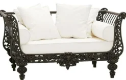 Casa Padrino Luxus Barock Schmiedeeisen Möbel Set Dunkelbraun / Weiß - 1 Luxus Sofa & 2 Luxus Sessel & 1 Luxus Couchtisch - Wohnzimmer Möbel - Garten Möbel - Hotel Möbel - Luxus Barock Möbel