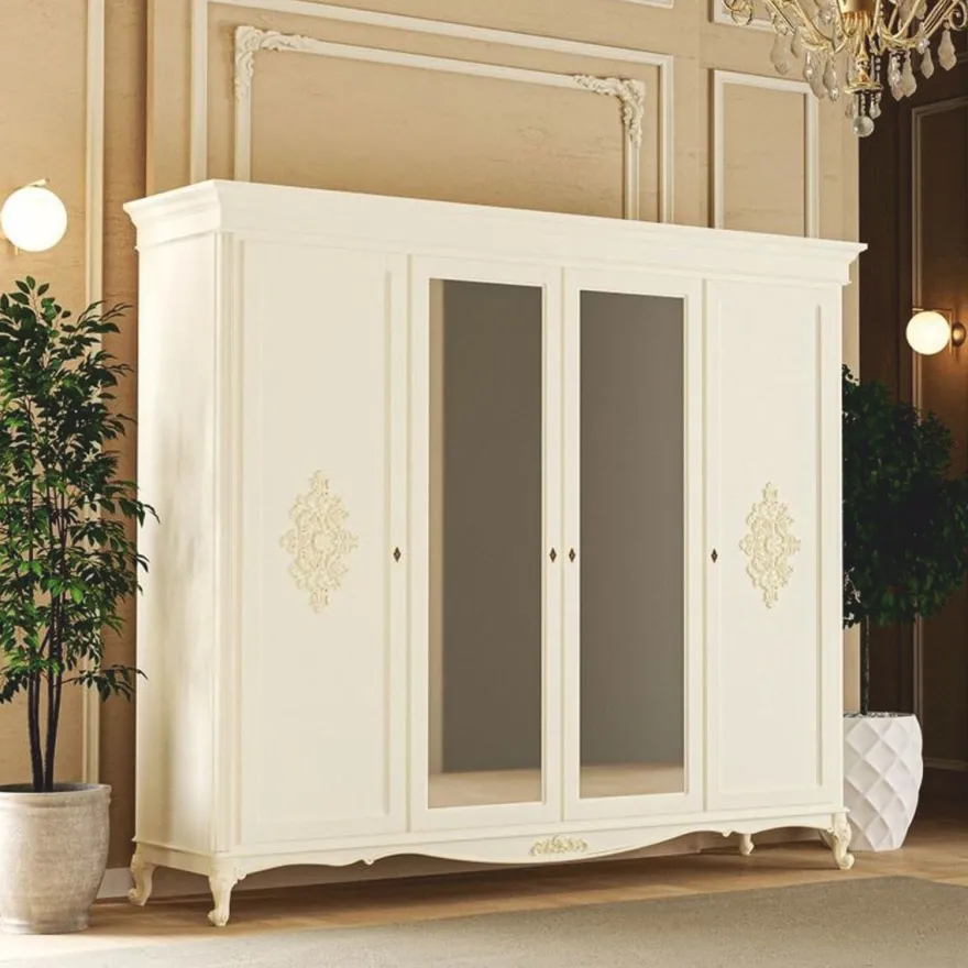 Casa Padrino Luxus Barock Schlafzimmer Schrank Creme 248 cm - Barock Schlafzimmer Möbel