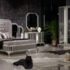 Casa Padrino Luxus Barock Schlafzimmerschrank Weiß / Grau / Silber - Verspiegelter Massivholz Kleiderschrank im Barockstil - Barock Schlafzimmer Möbel - Edel & Prunvoll