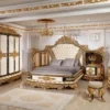 Casa Padrino Luxus Barock Schlafzimmer Set Weiß / Blau / Gold - 1 Barock Schminkkommode mit 5 Schubladen & 1 Barock Spiegel & 1 Barock Hocker - Barock Schlafzimmer Möbel - Edel & Prunkvoll
