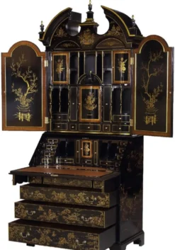 Casa Padrino Luxus Barock Sekretär Schreibtisch Schrank im chinesischen Stil Schwarz / Gold 104 x 58 x H. 238 cm - Prunkvoller Massivholz Büroschrank - Edle Barock Büromöbel