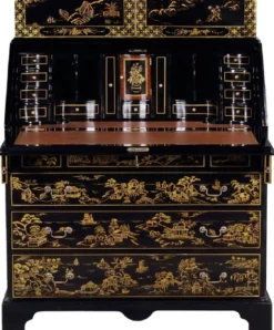 Casa Padrino Luxus Barock Sekretär Schreibtisch Schrank im chinesischen Stil Schwarz / Gold 104 x 58 x H. 238 cm - Prunkvoller Massivholz Büroschrank - Edle Barock Büromöbel