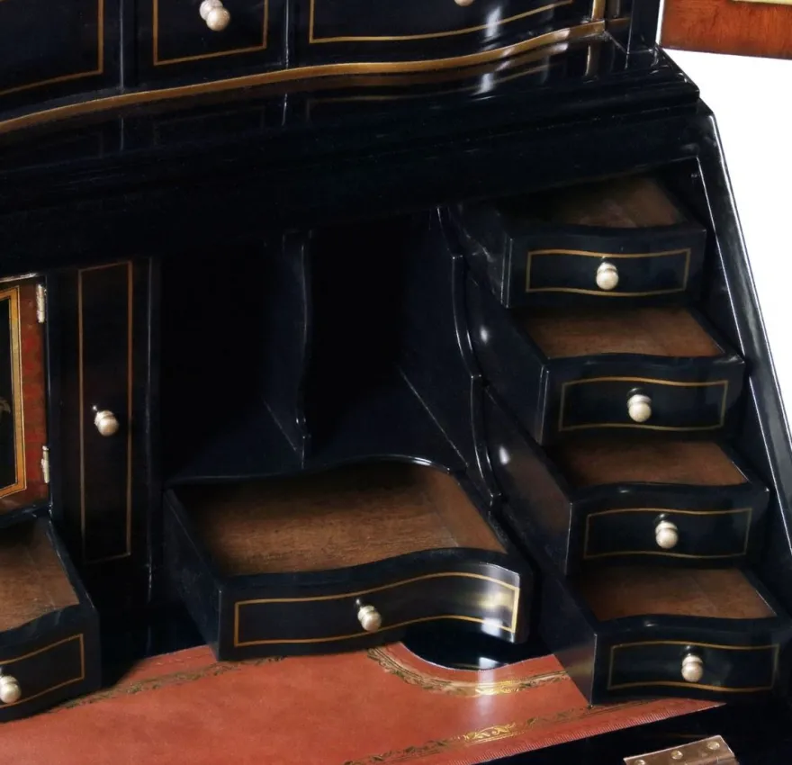 Casa Padrino Luxus Barock Sekretär Schreibtisch Schrank im chinesischen Stil Schwarz / Gold 104 x 58 x H. 238 cm - Prunkvoller Massivholz Büroschrank - Edle Barock Büromöbel