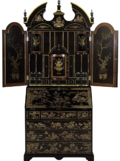 Casa Padrino Luxus Barock Sekretär Schreibtisch Schrank im chinesischen Stil Schwarz / Gold 104 x 58 x H. 238 cm - Prunkvoller Massivholz Büroschrank - Edle Barock Büromöbel