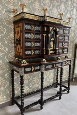 Casa Padrino Luxus Barock Sekretär Schwarz / Braun / Gold - Handgefertigter Antik Stil Massivholz Sekretär mit Türen und Schubladen - Barock Büromöbel - Barock Möbel - Edel & Prunkvoll