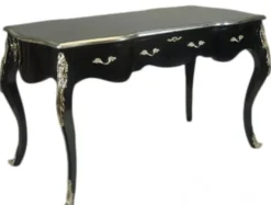 Casa Padrino Luxus Barock Sekretär Schwarz / Silber 150 cm - Schreibtisch Massivholz mit Metallapplikationen
