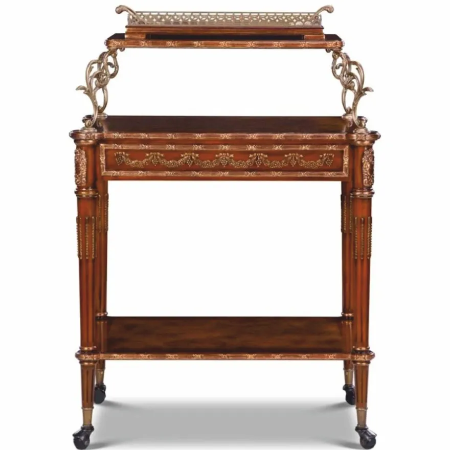 Casa Padrino Luxus Barock Servierwagen Braun / Messing / Silber - Barockstil Teewagen
