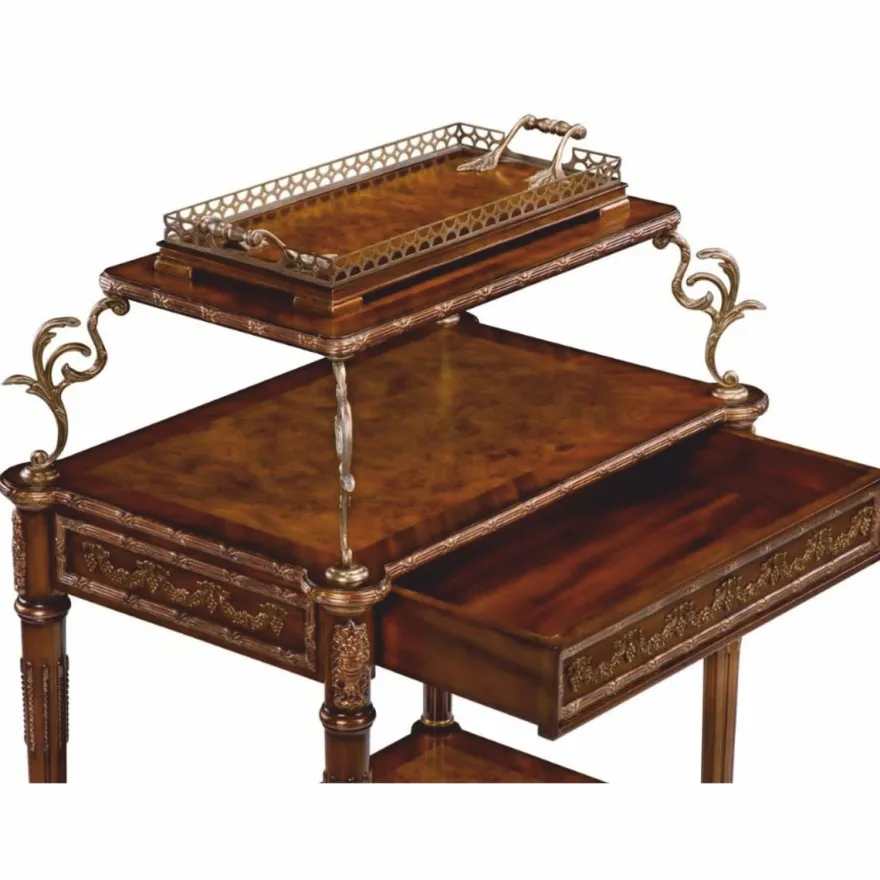 Casa Padrino Luxus Barock Servierwagen Braun / Messing / Silber - Barockstil Teewagen