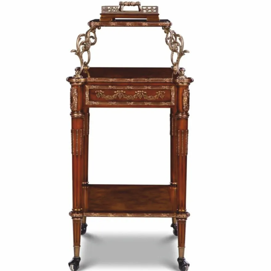 Casa Padrino Luxus Barock Servierwagen Braun / Messing / Silber - Barockstil Teewagen