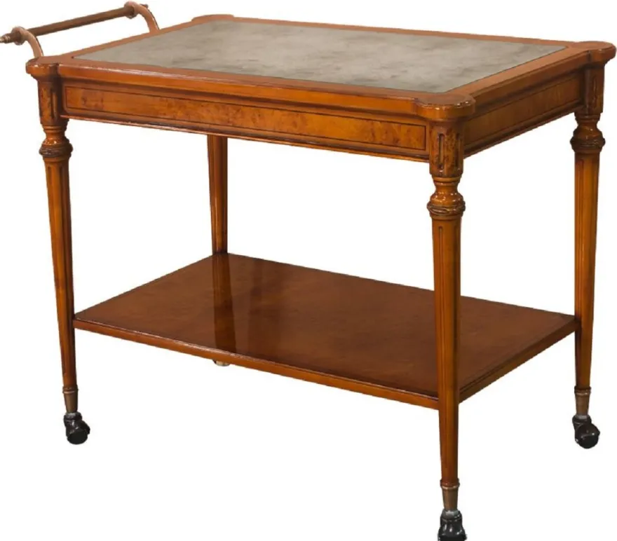 Casa Padrino Luxus Barock Servierwagen Hellbraun 102 x 52 x H. 77 cm - Massivholz Trolley mit eglomisierter Glasplatte - Barock Gastronomie Accessoires