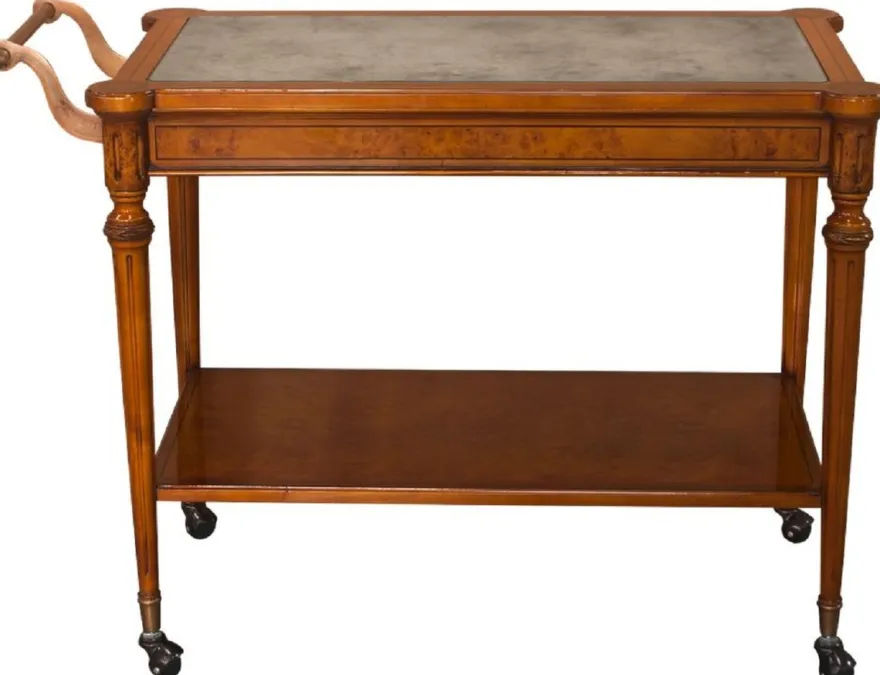 Casa Padrino Luxus Barock Servierwagen Hellbraun 102 x 52 x H. 77 cm - Massivholz Trolley mit eglomisierter Glasplatte - Barock Gastronomie Accessoires