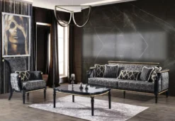 Casa Padrino Luxus Barock Sessel Grau / Schwarz / Gold 90 x 80 x H. 97 cm - Wohnzimmer Sessel mit dekorativem Kissen - Edle Barock Möbel